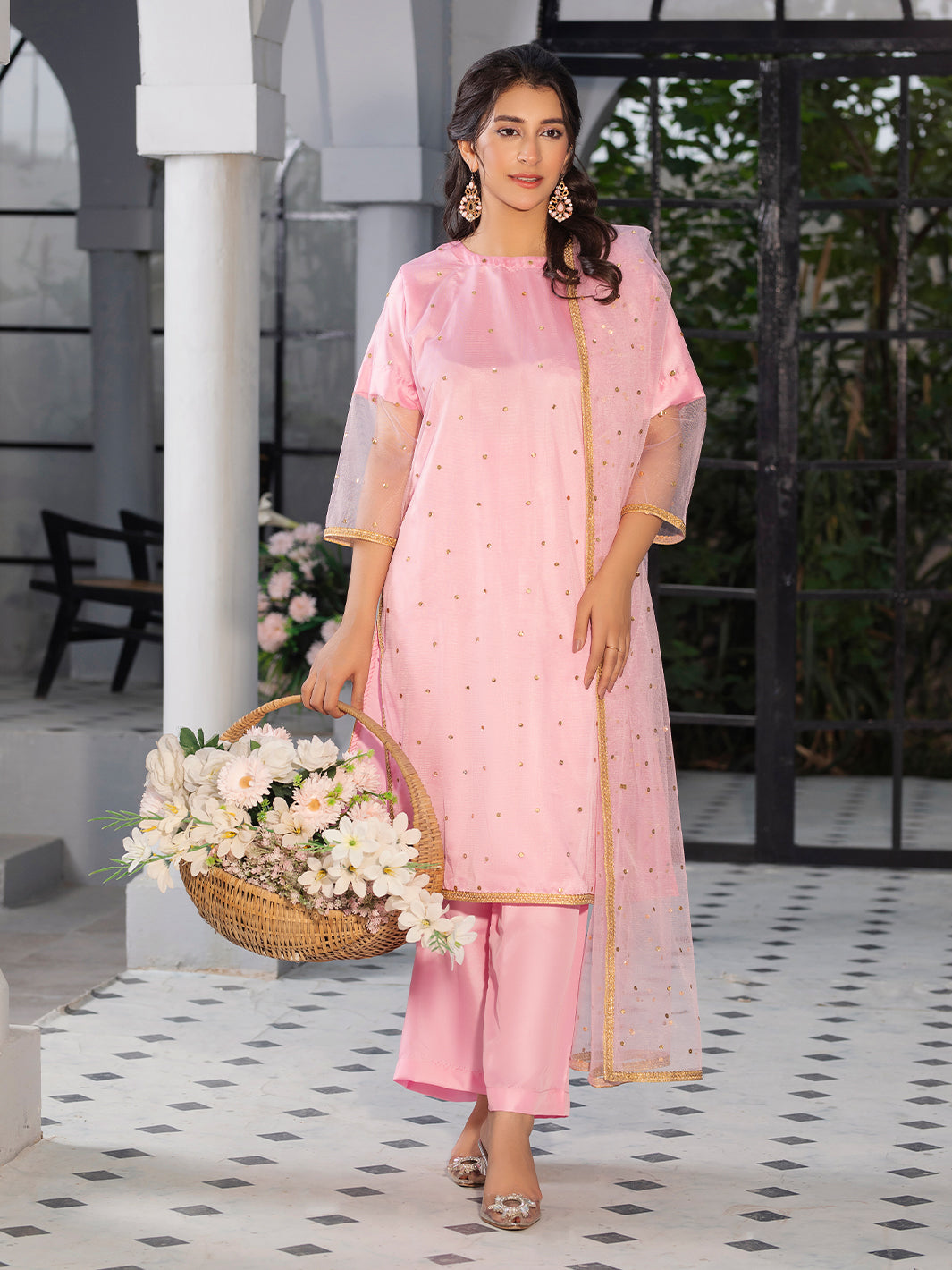 3PC Pink Shamooz Silk Suit Kalamkari 3PC Pink Shamooz Silk Suit Kalamkari