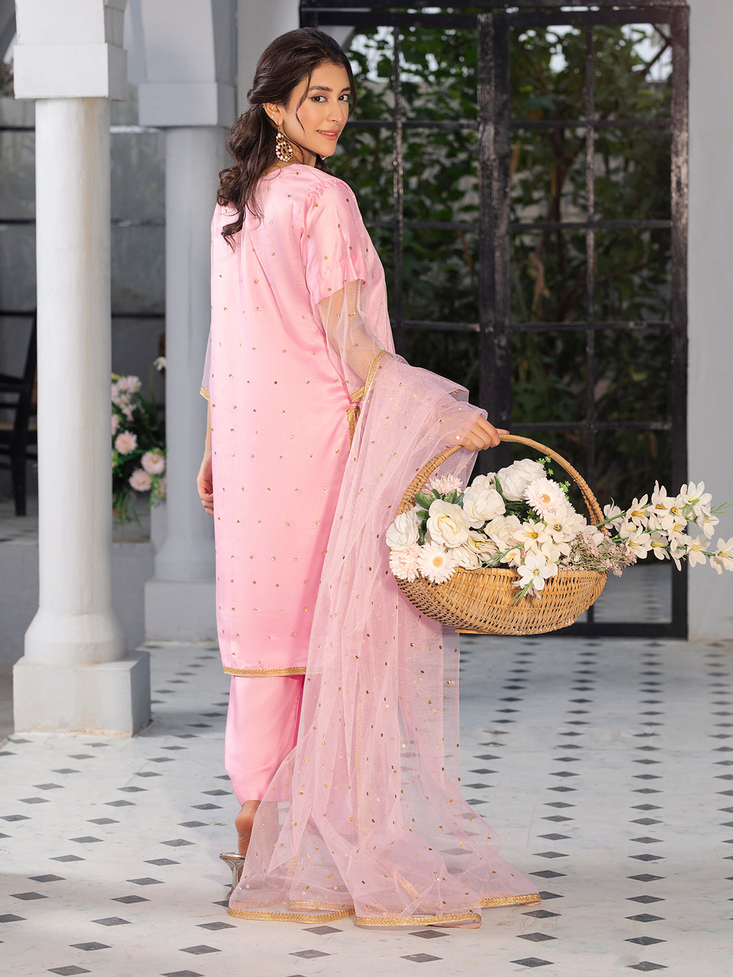 3PC Pink Shamooz Silk Suit