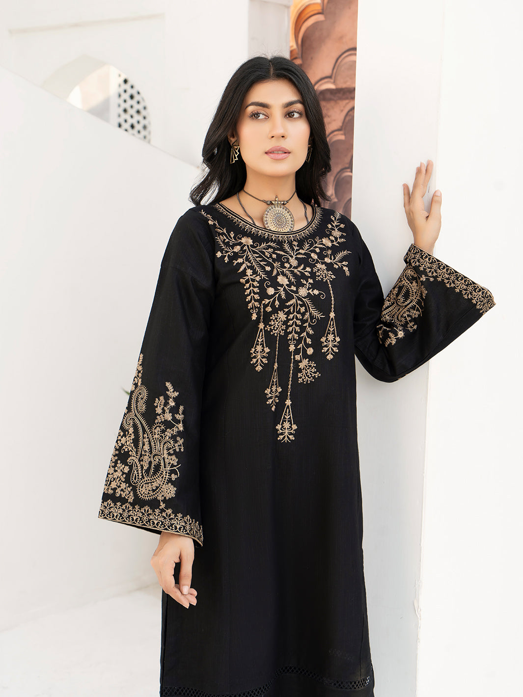 Black Khaddar Embroidered Suit