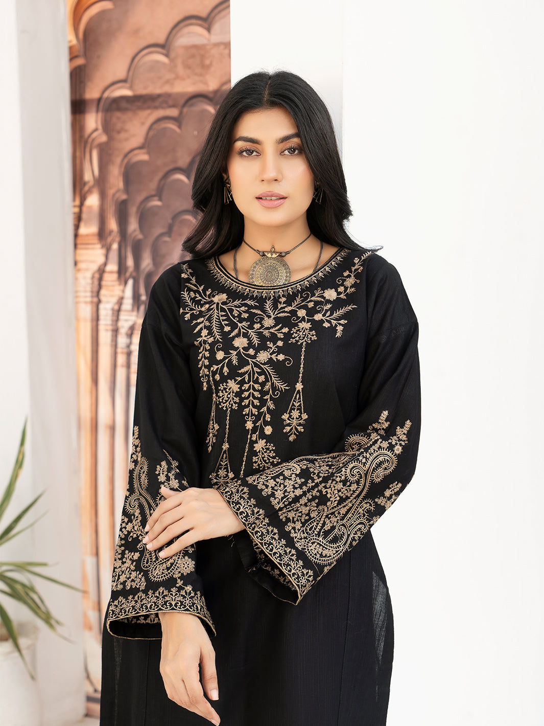 Black Khaddar Embroidered Suit