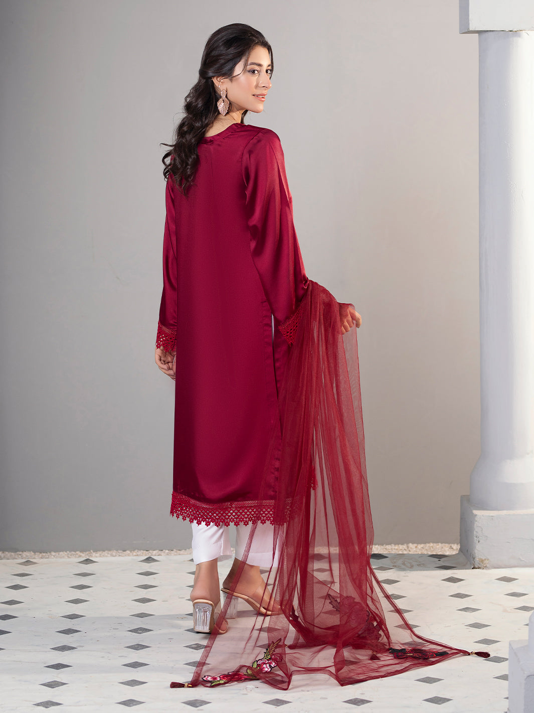 3PC Maroon Shamooz Silk Suit