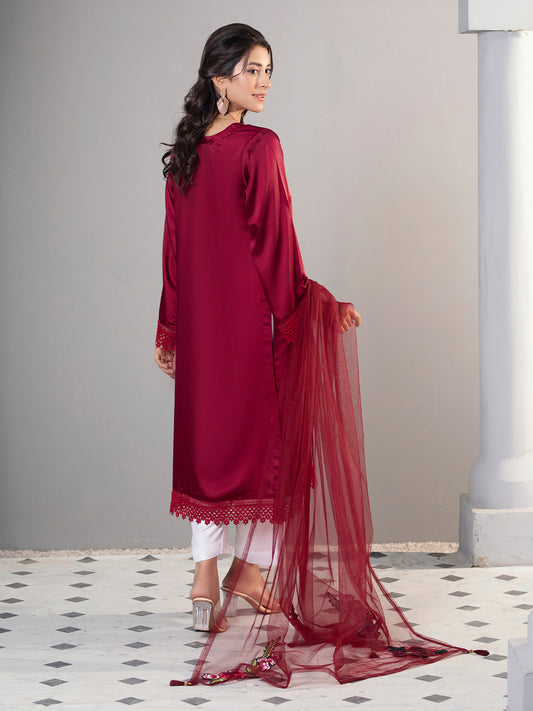 3PC Maroon Shamooz Silk Suit