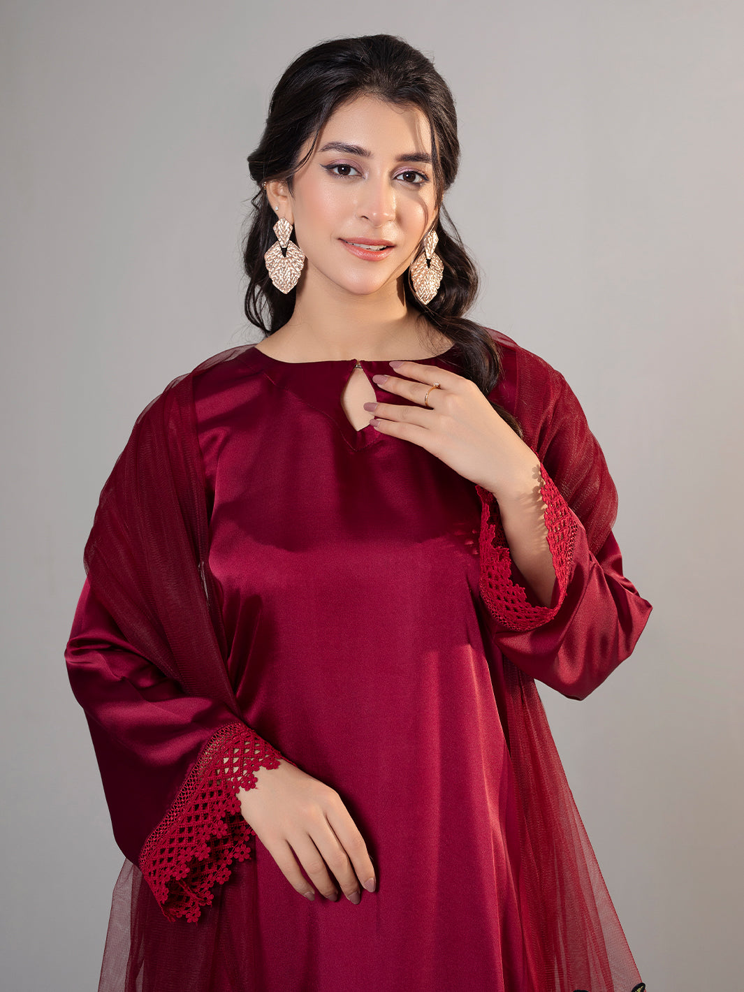 3PC Maroon Shamooz Silk Suit