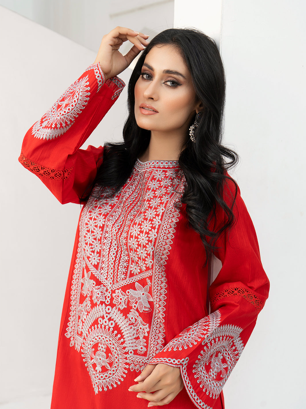 Red Khaddar Embroidered Suit