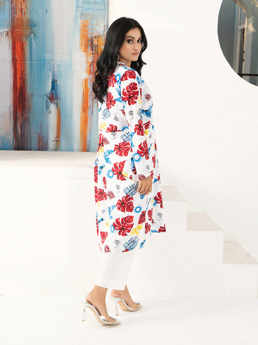 White Florel Printed Boski Linen Suit