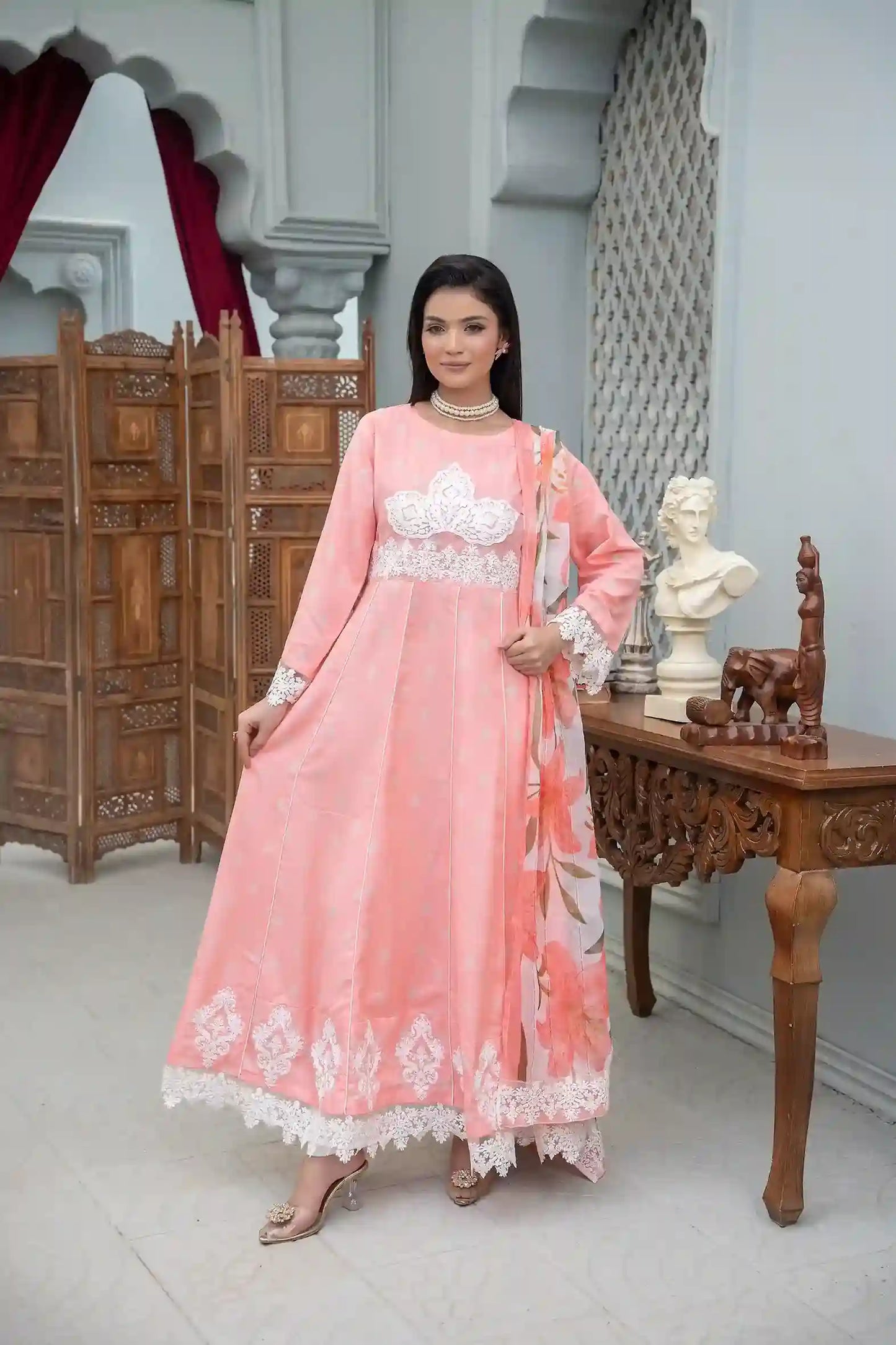 Nafasat - 3PC Embroidered Polysilk Frock (Unstitched)
