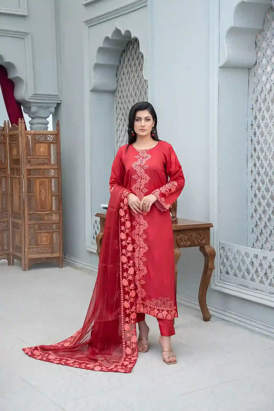 Meher - 3PC Embroidered Polysilk Suit