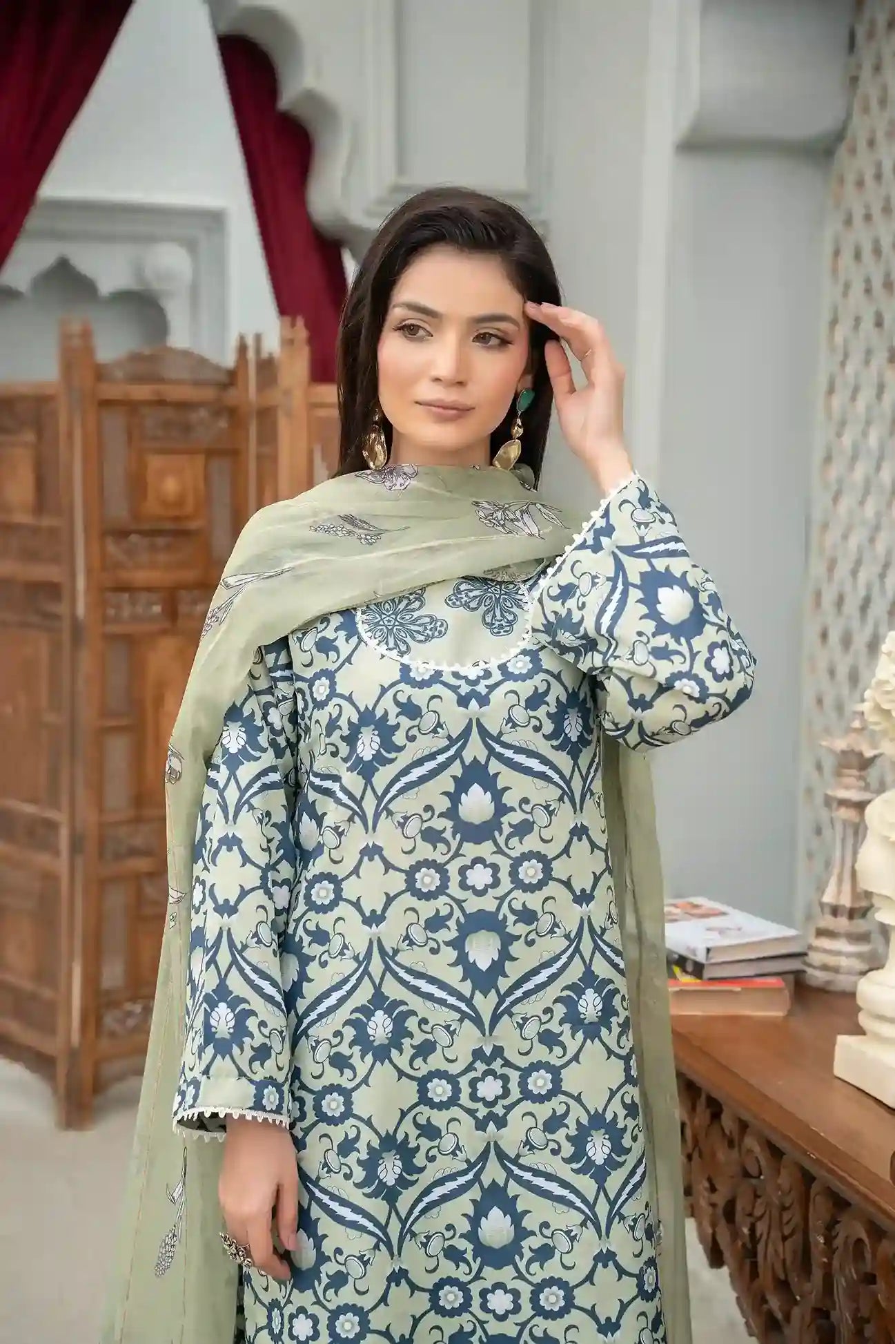 Safa - 3PC Printed Polysilk Co Ord (Unstitched)