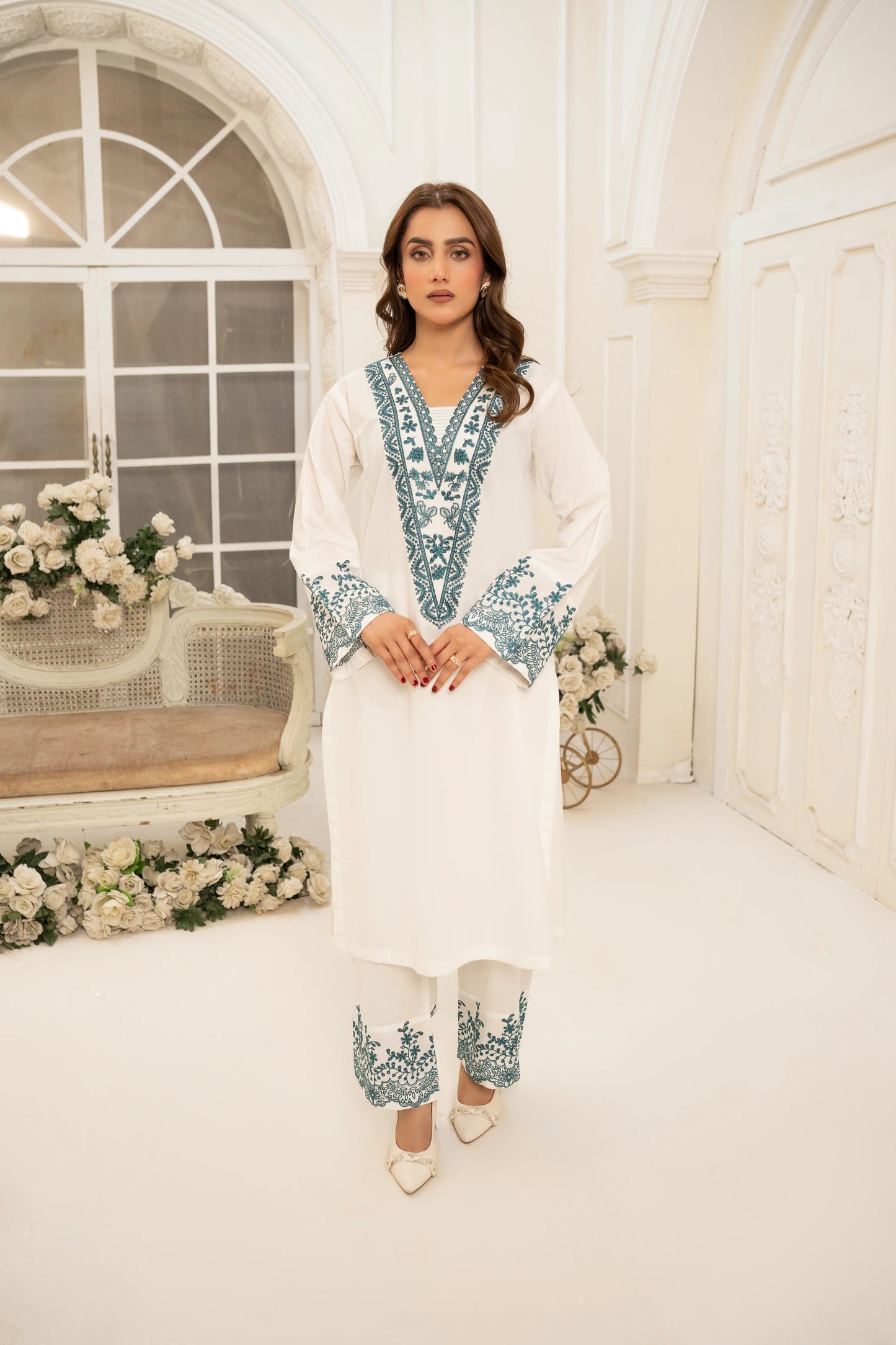 Abeer 2PC White Embroidered Lawn Suit