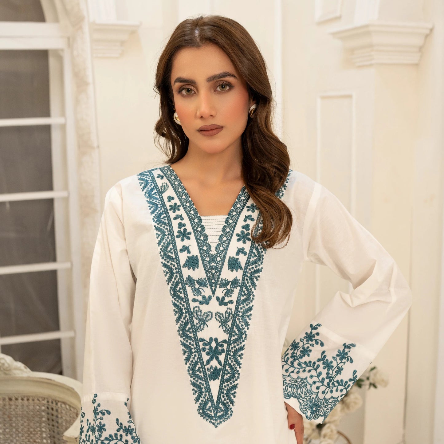 Abeer 2PC White Embroidered Lawn Suit