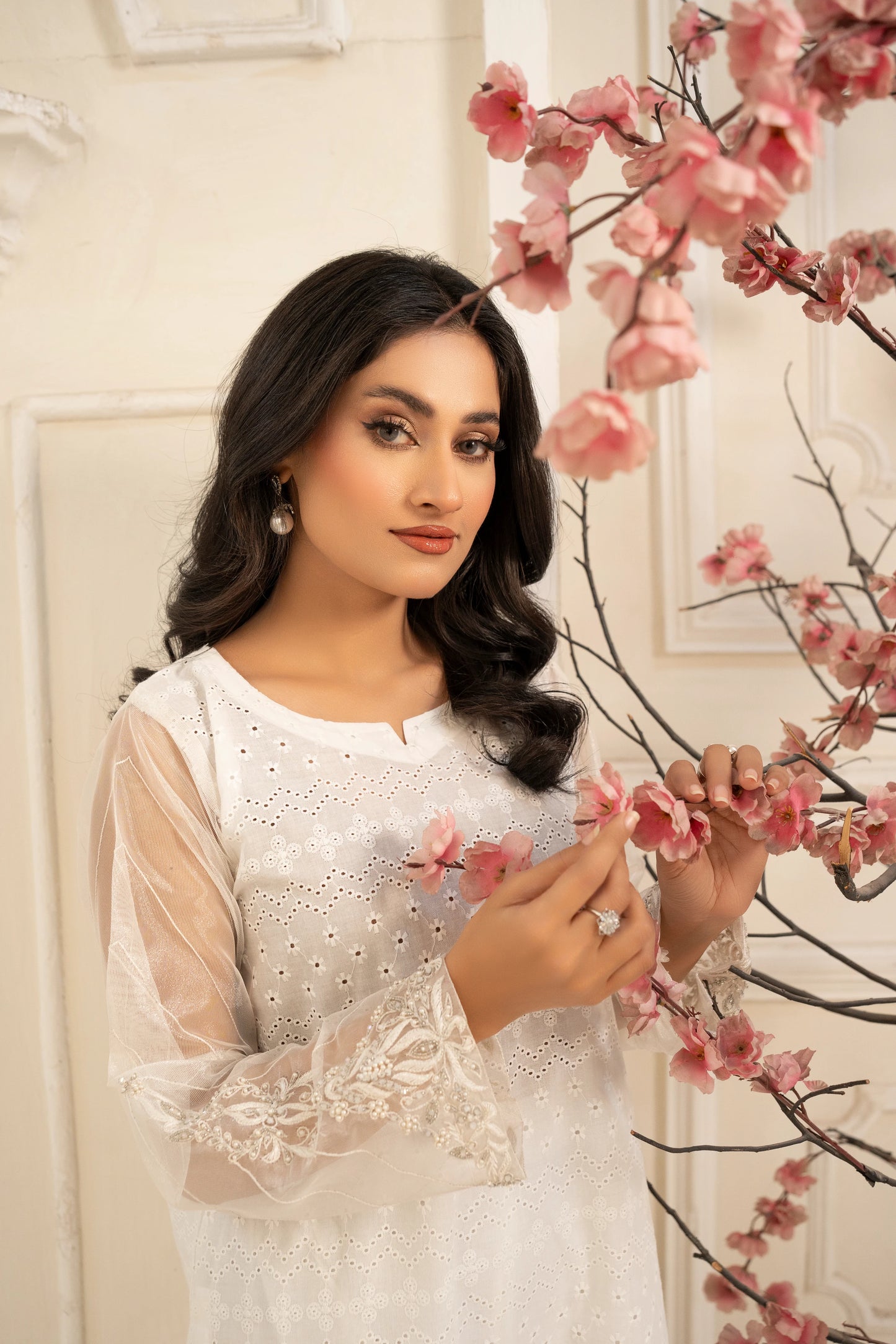 Abeer 2PC ChikanKari Suit | Net Embroidered Sleeves