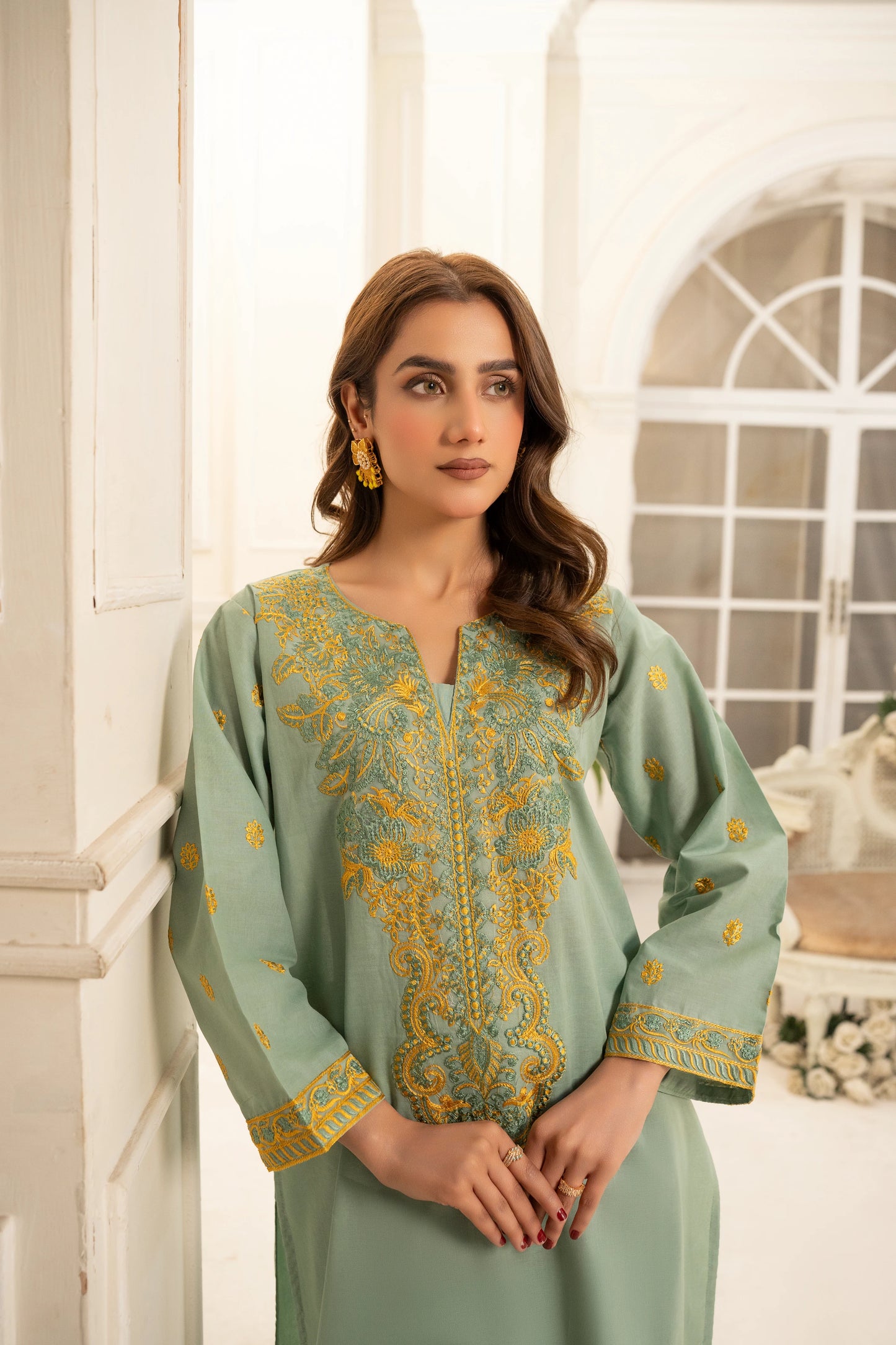 Abeer 2PC Sage Green Embroidered Lawn Suit