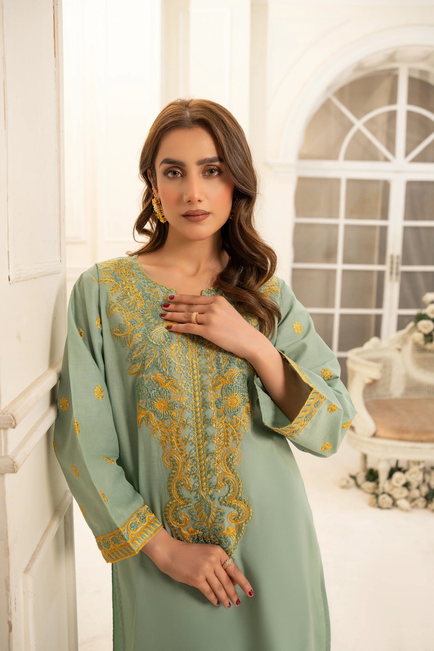 Abeer 2PC Sage Green Embroidered Lawn Suit