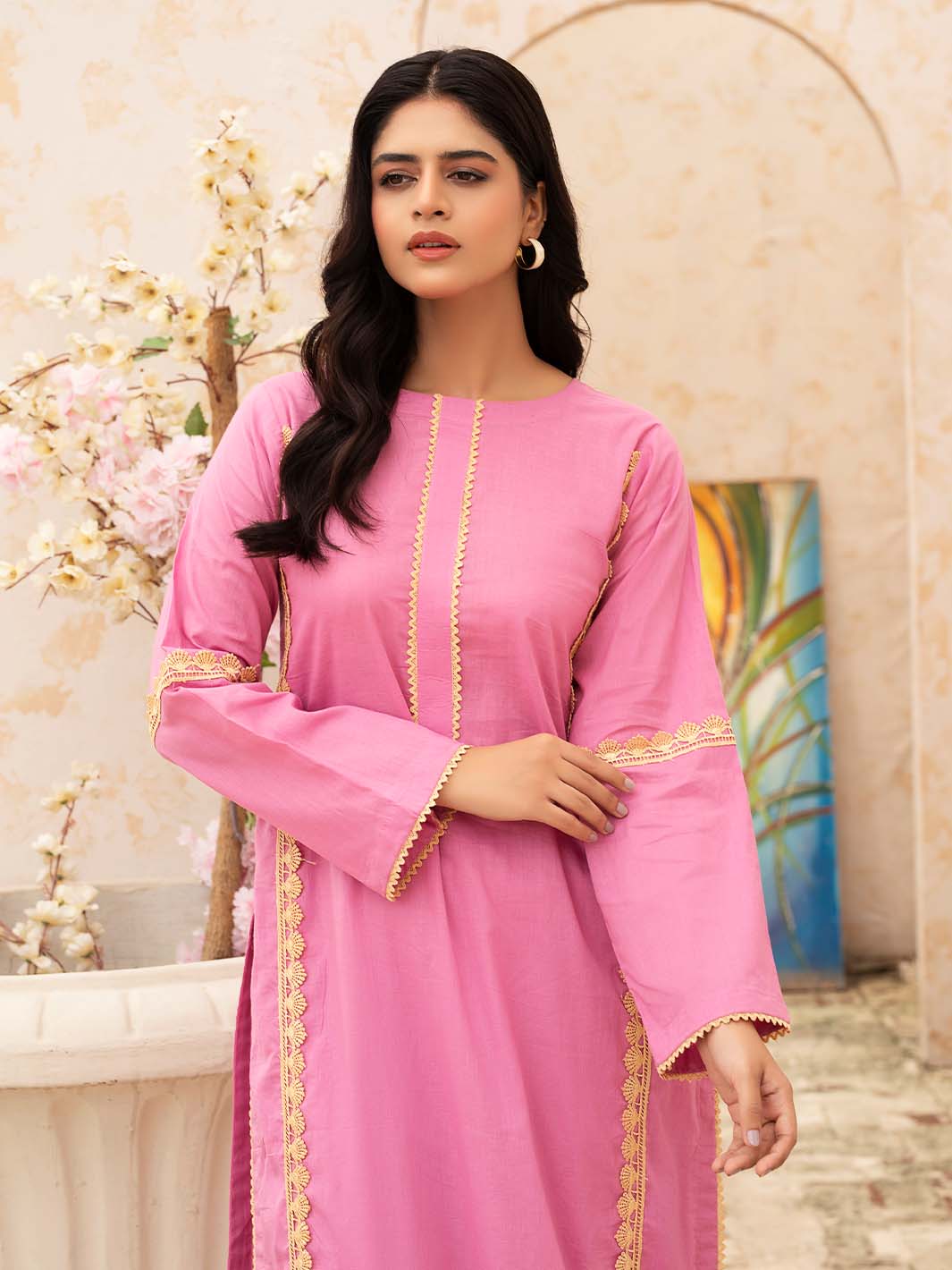 Pink Lace Work Lawn Co-Ord