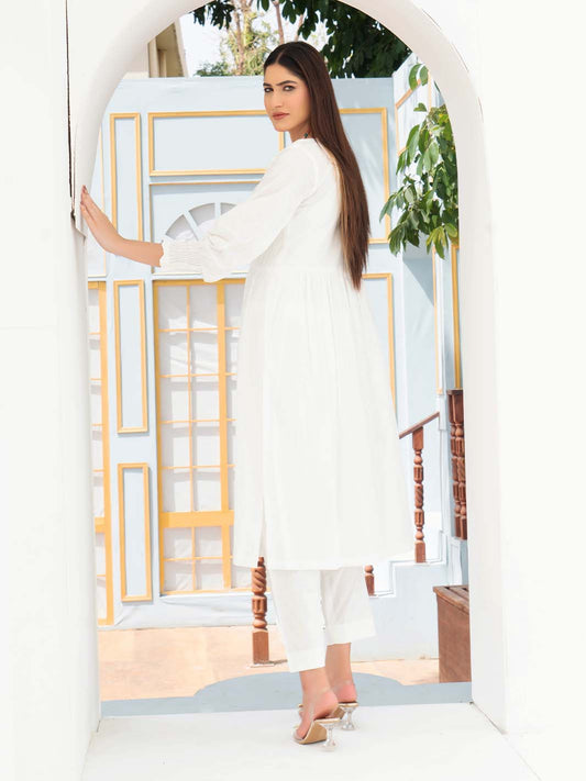 White Smoking Arabic Lawn Frock