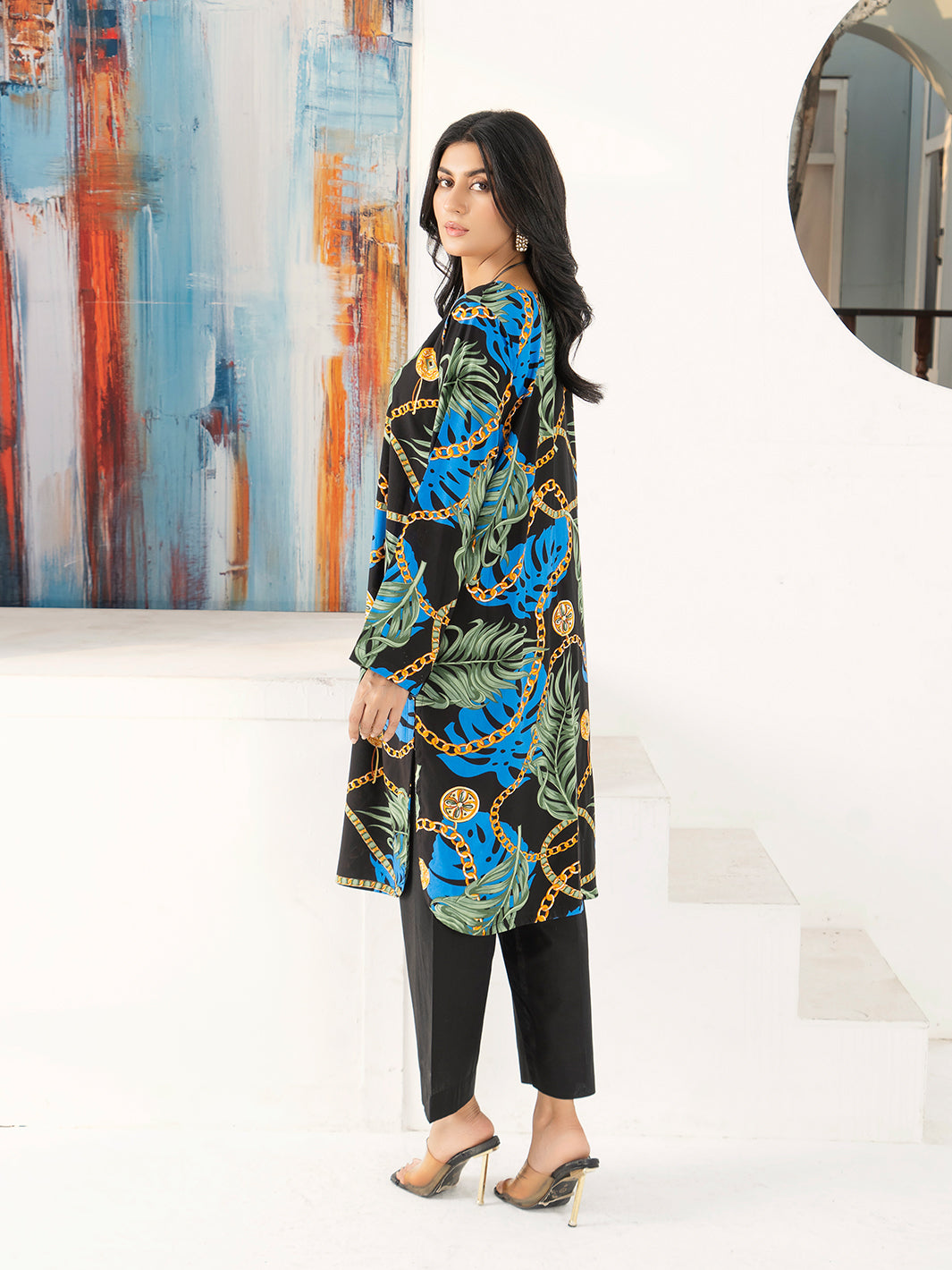 Black Boski Linen Printed Suit