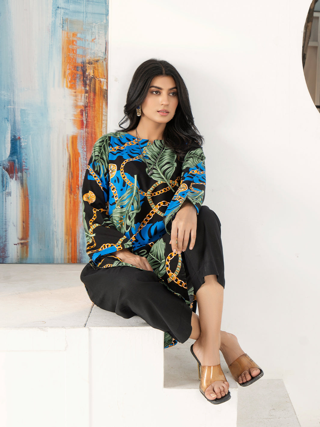 Black Boski Linen Printed Suit