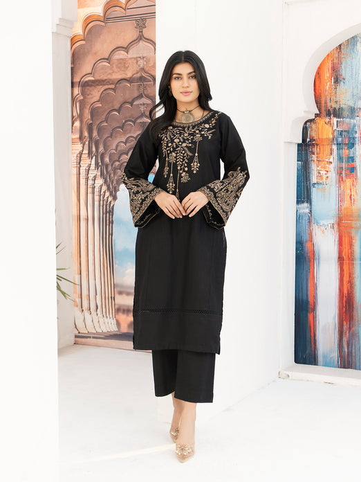 Black Khaddar Embroidered Suit