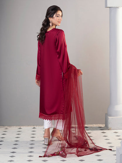 3PC Maroon Shamooz Silk Suit