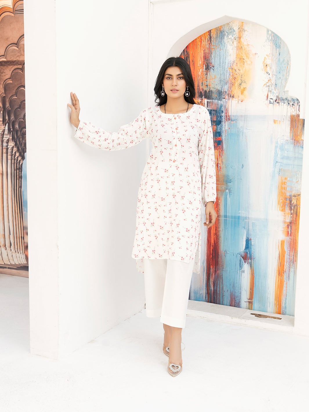 White Boski Linen Printed Suit