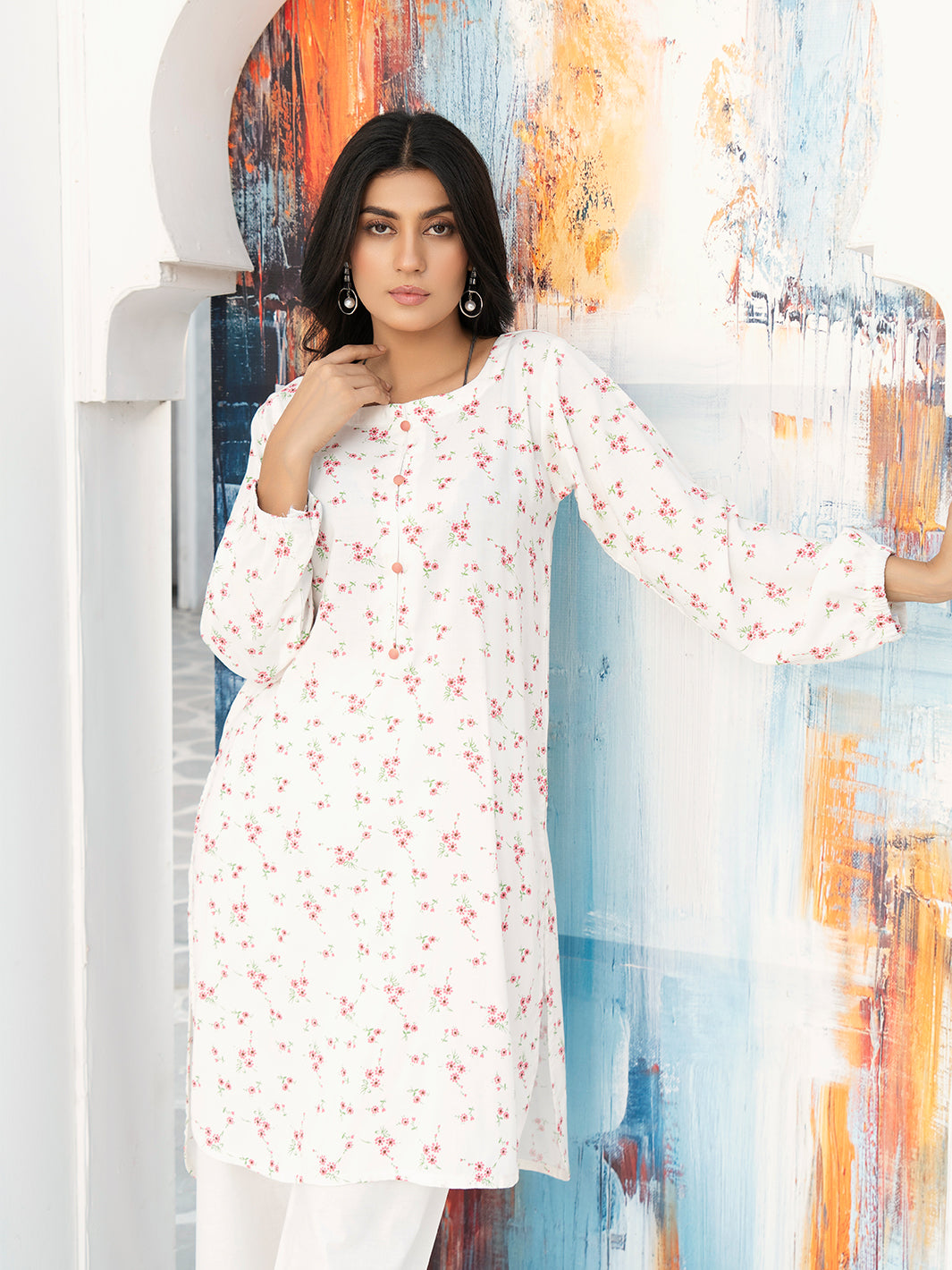 White Boski Linen Printed Suit
