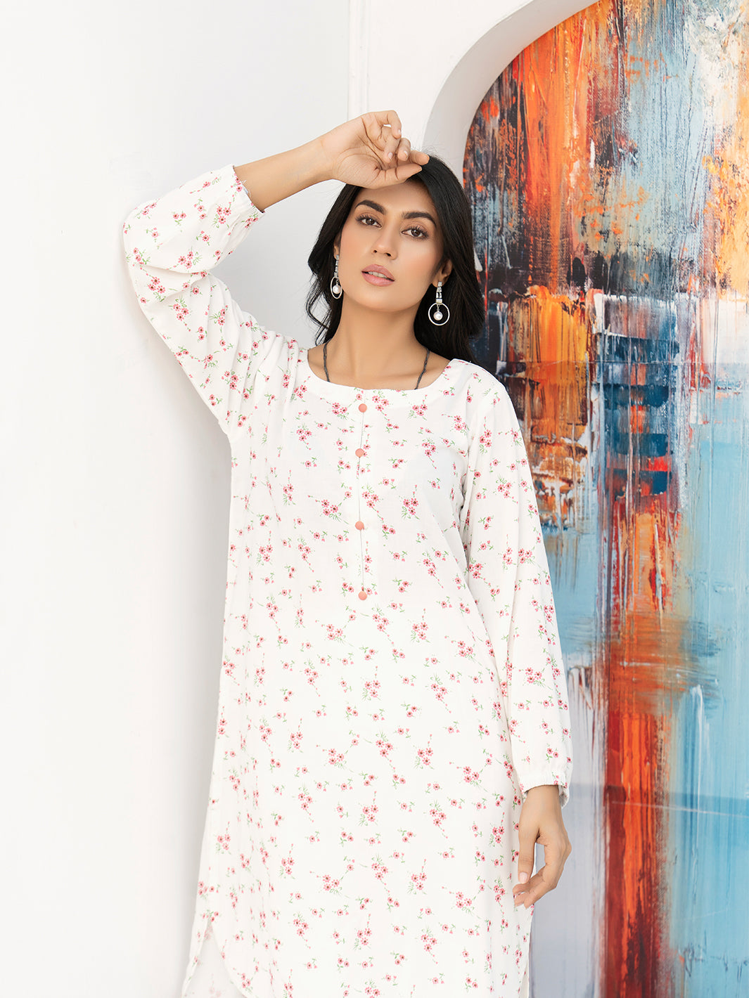 White Boski Linen Printed Suit