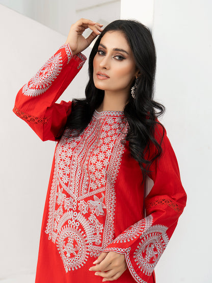 Red Khaddar Embroidered Suit