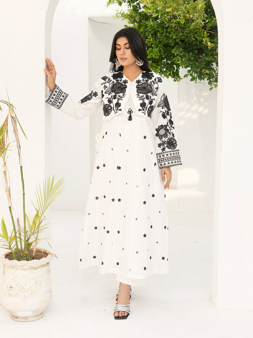 2PC White Khaddar Embroidered Set