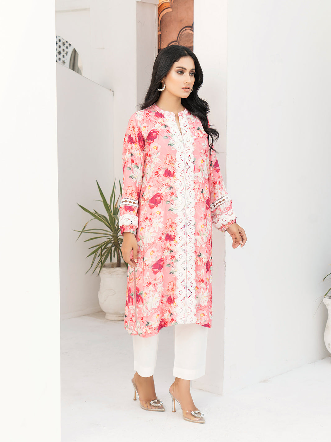 Pink Boski Linen Printed Suit