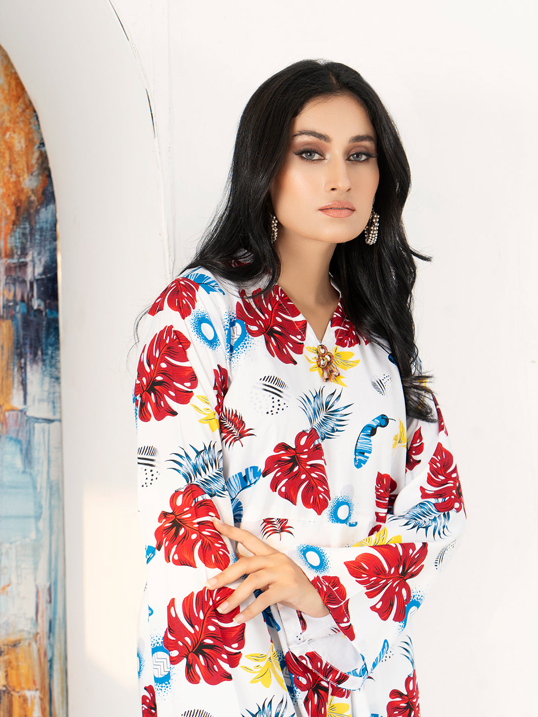 White Florel Printed Boski Linen Suit