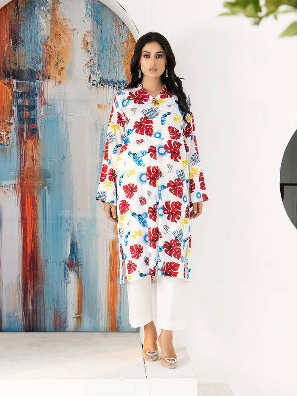 White Florel Printed Boski Linen Suit