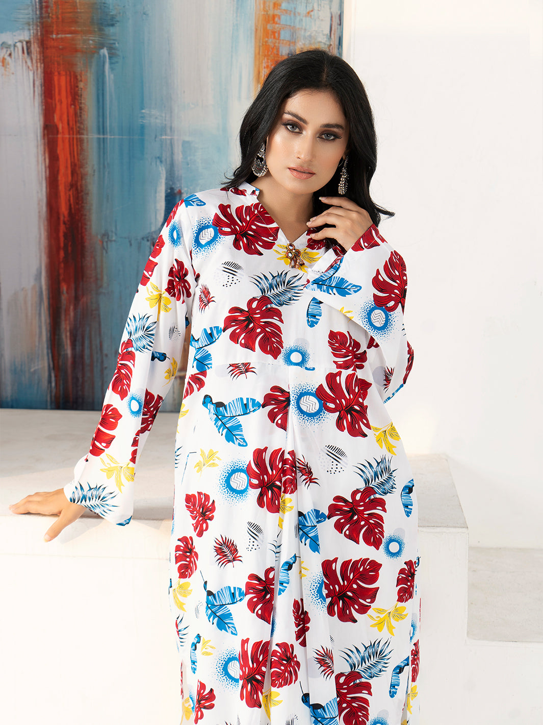 White Florel Printed Boski Linen Suit
