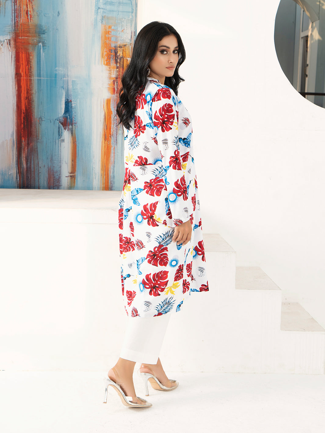 White Florel Printed Boski Linen Suit