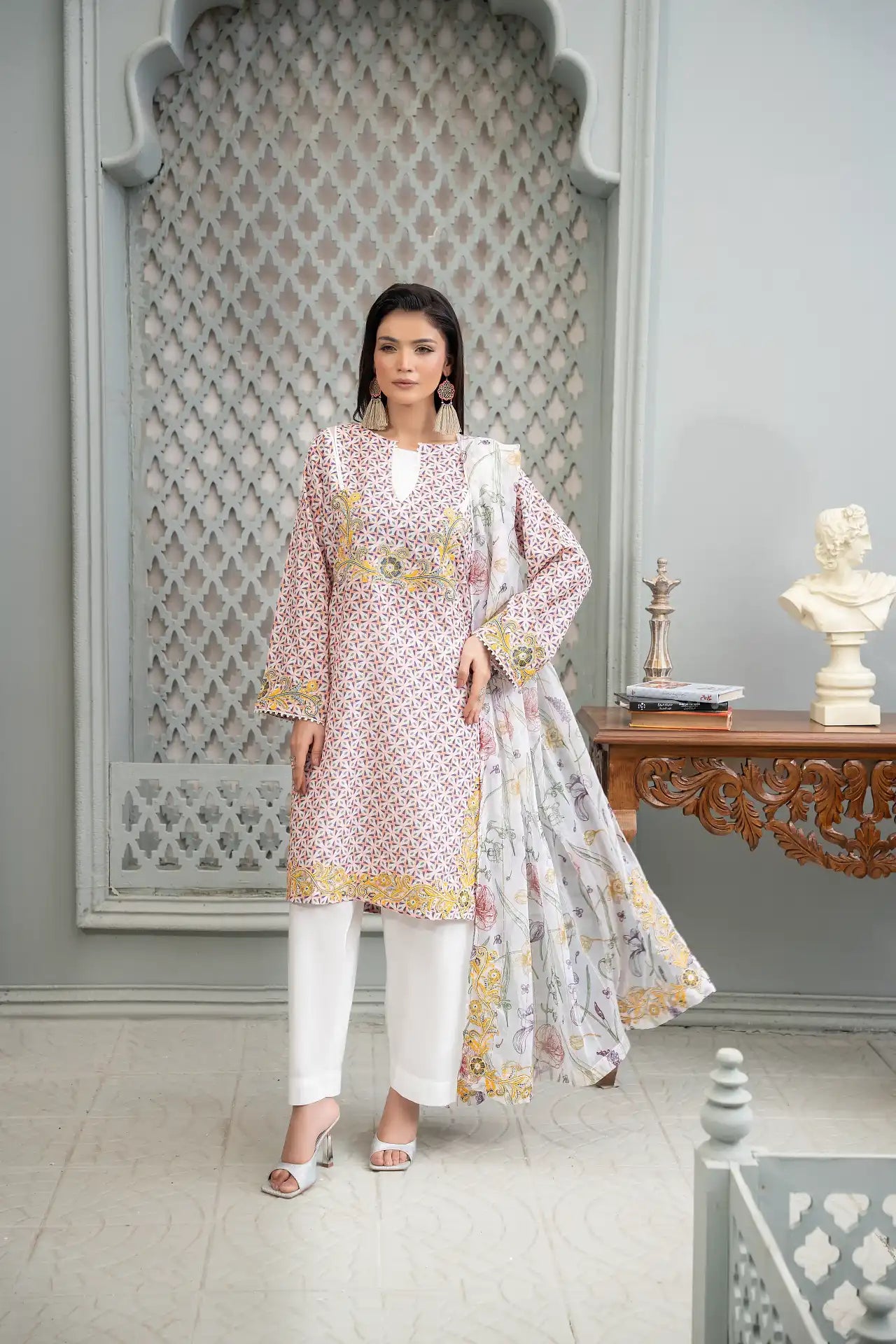 Amber - 3PC Embroidered Printed Polysilk Lawn Co Ord