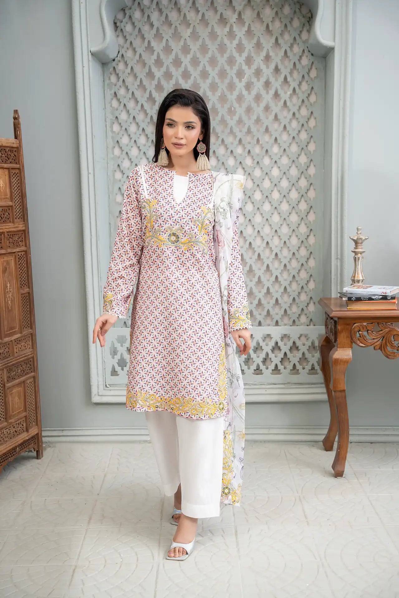 Amber - 3PC Embroidered Printed Polysilk Lawn Co Ord