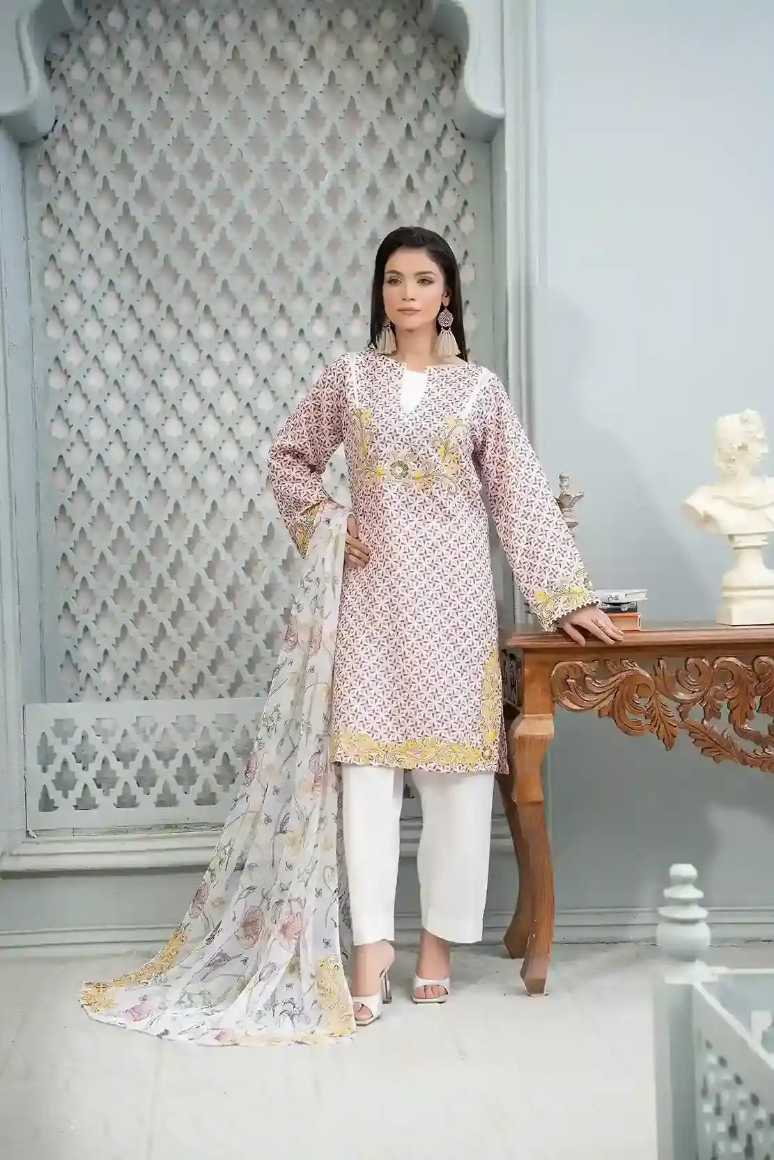 Amber - 3PC Embroidered Printed Polysilk Lawn Co Ord