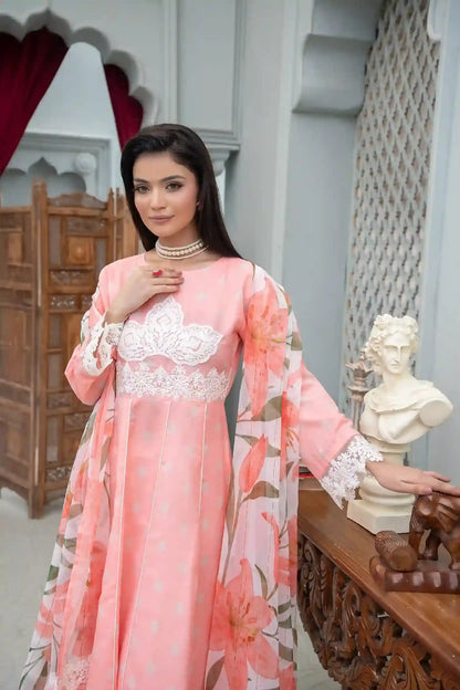 Nafasat - 3PC Embroidered Polysilk Frock (Unstitched)