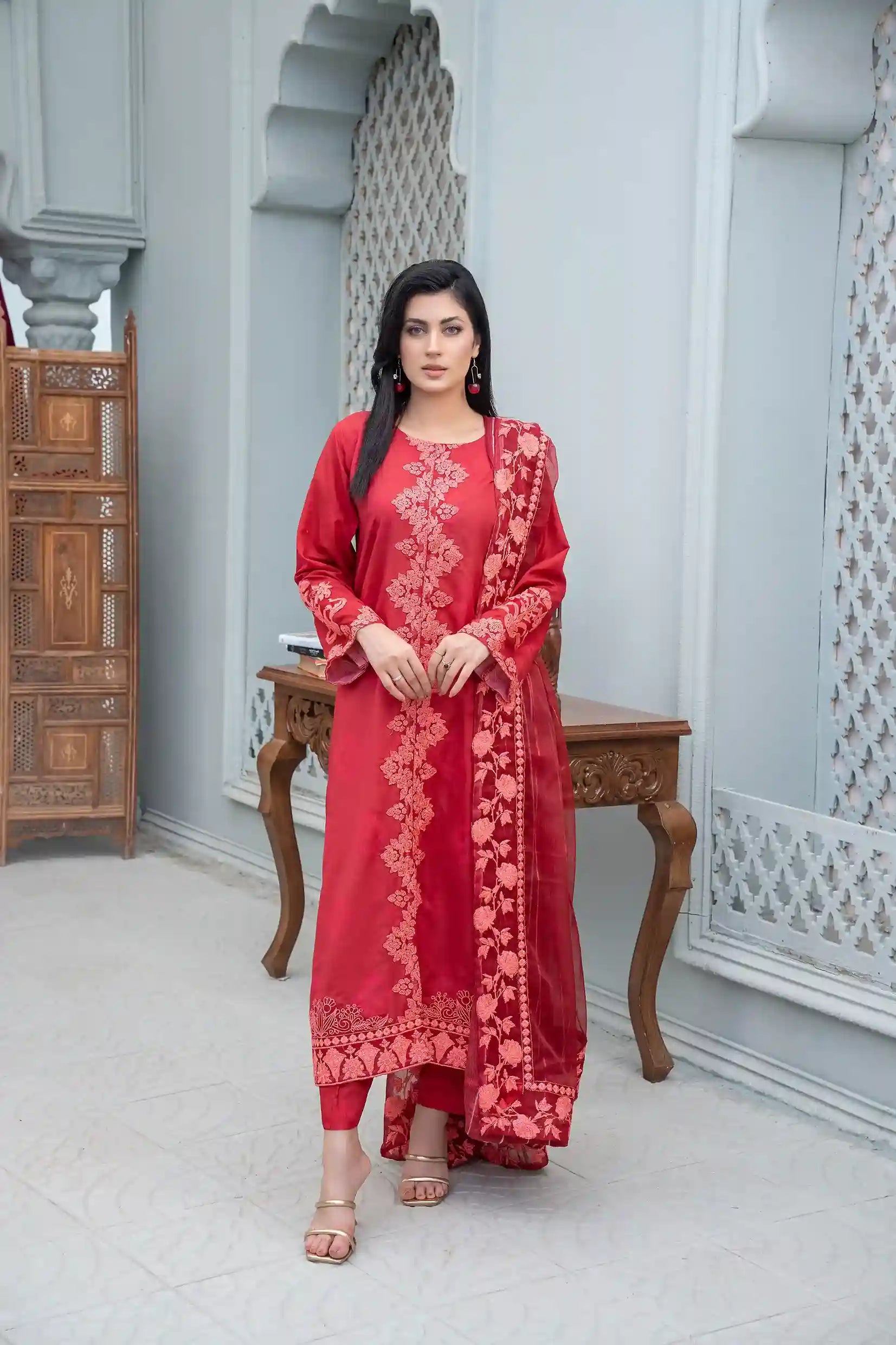 Meher - 3PC Embroidered Polysilk Lawn Suit (Unstitched)