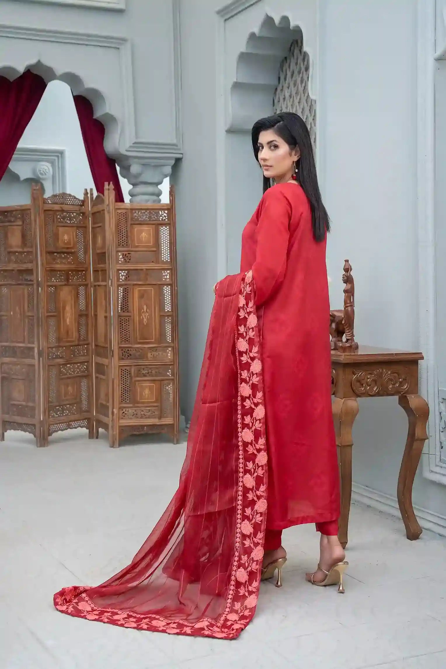 Meher - 3PC Embroidered Polysilk Lawn Suit (Unstitched)