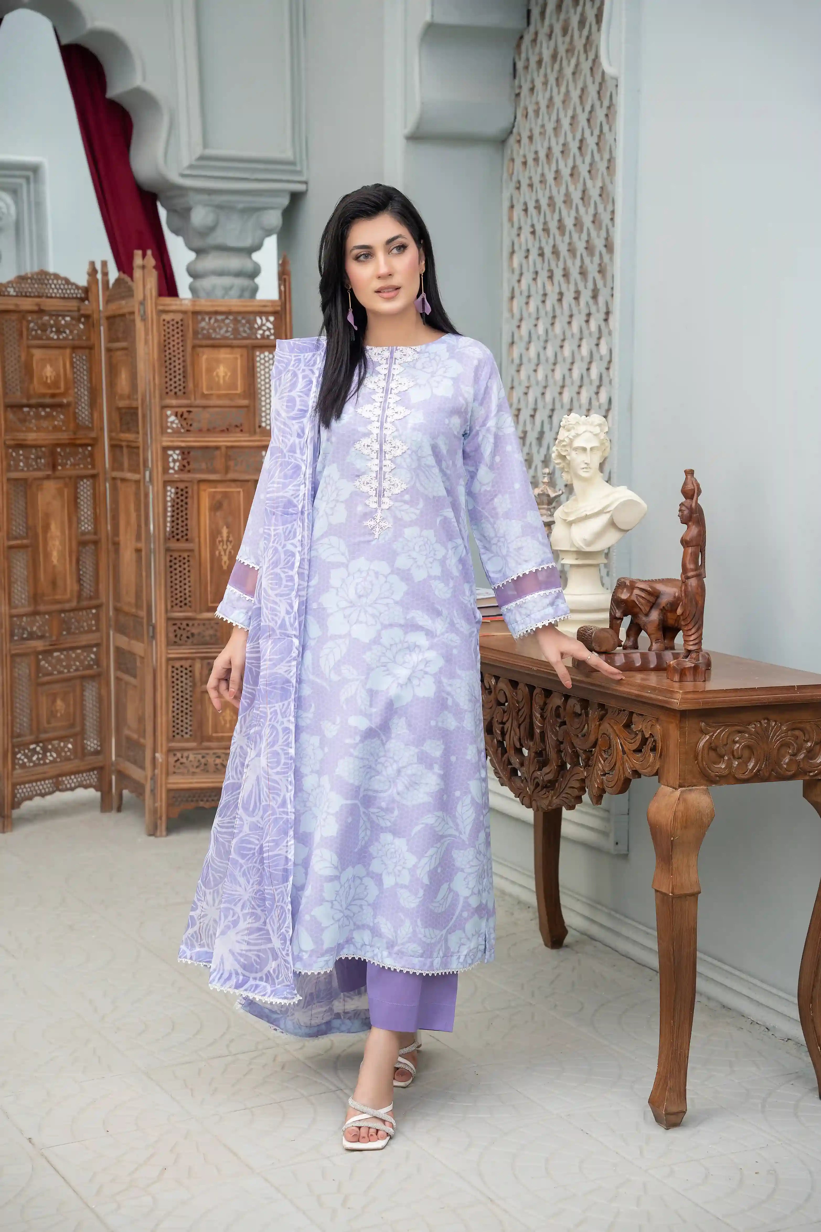 Laleh - 3PC Embroidered Polysilk Lawn Suit (Unstitched)