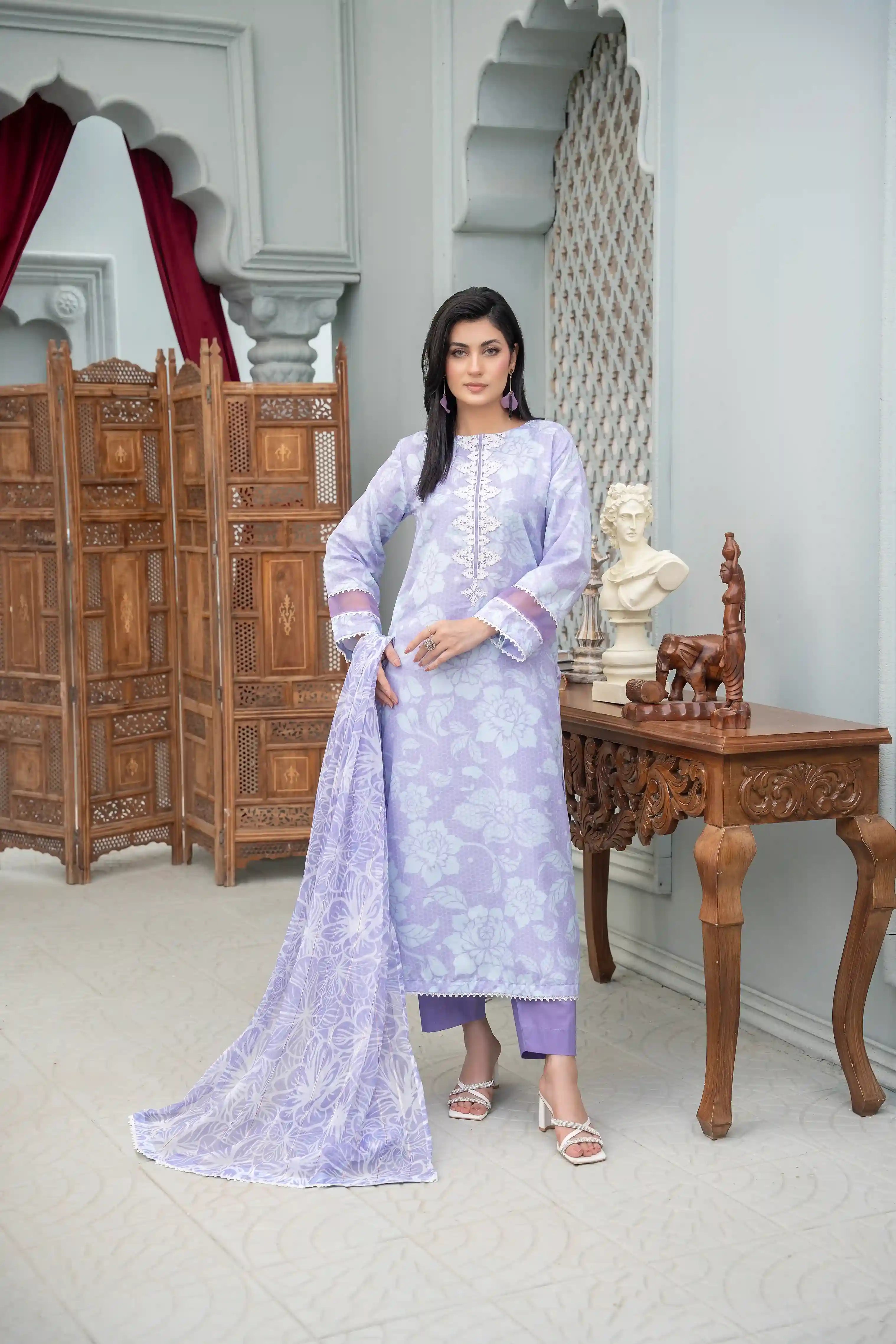 Laleh - 3PC Embroidered Polysilk Lawn Suit (Unstitched)