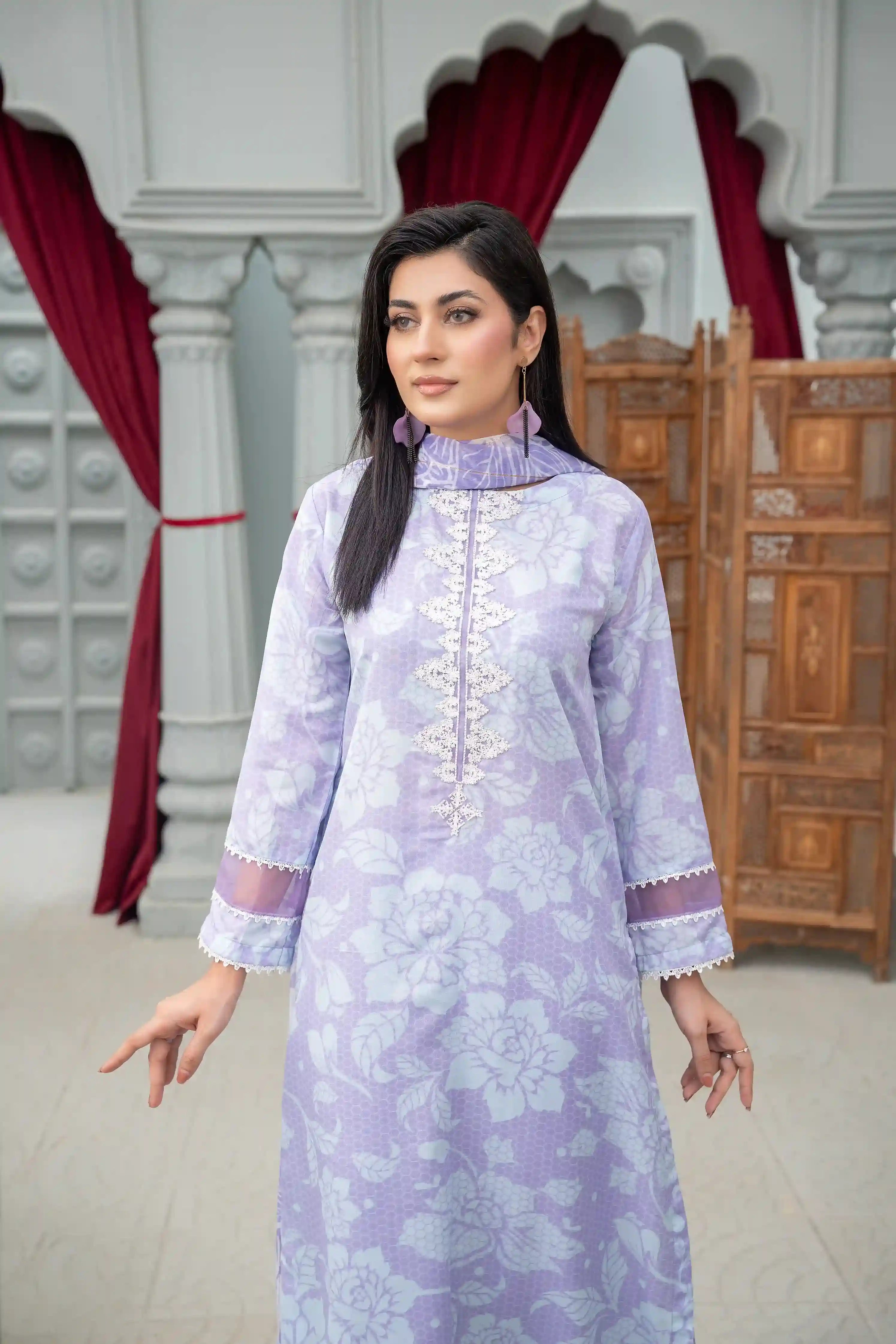 Laleh - 3PC Embroidered Polysilk Lawn Suit (Unstitched)