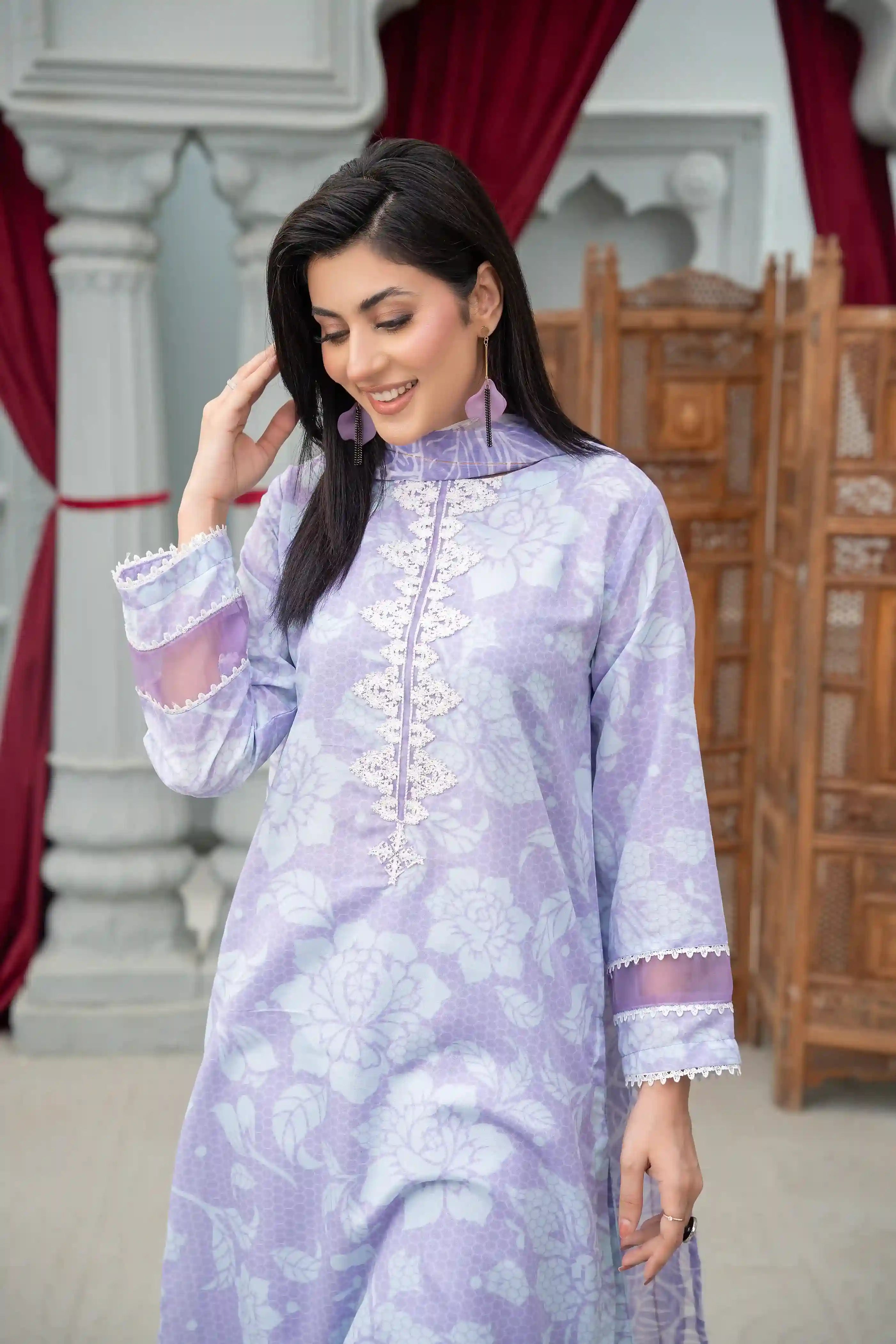 Laleh - 3PC Embroidered Polysilk Lawn Suit (Unstitched)