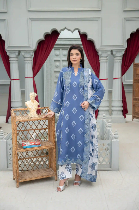 Nilofer - 3PC Printed Polysilk Suit (Unstitched)