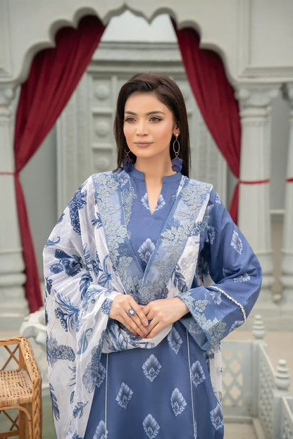 Nilofer - 3PC Printed Polysilk Suit (Unstitched)
