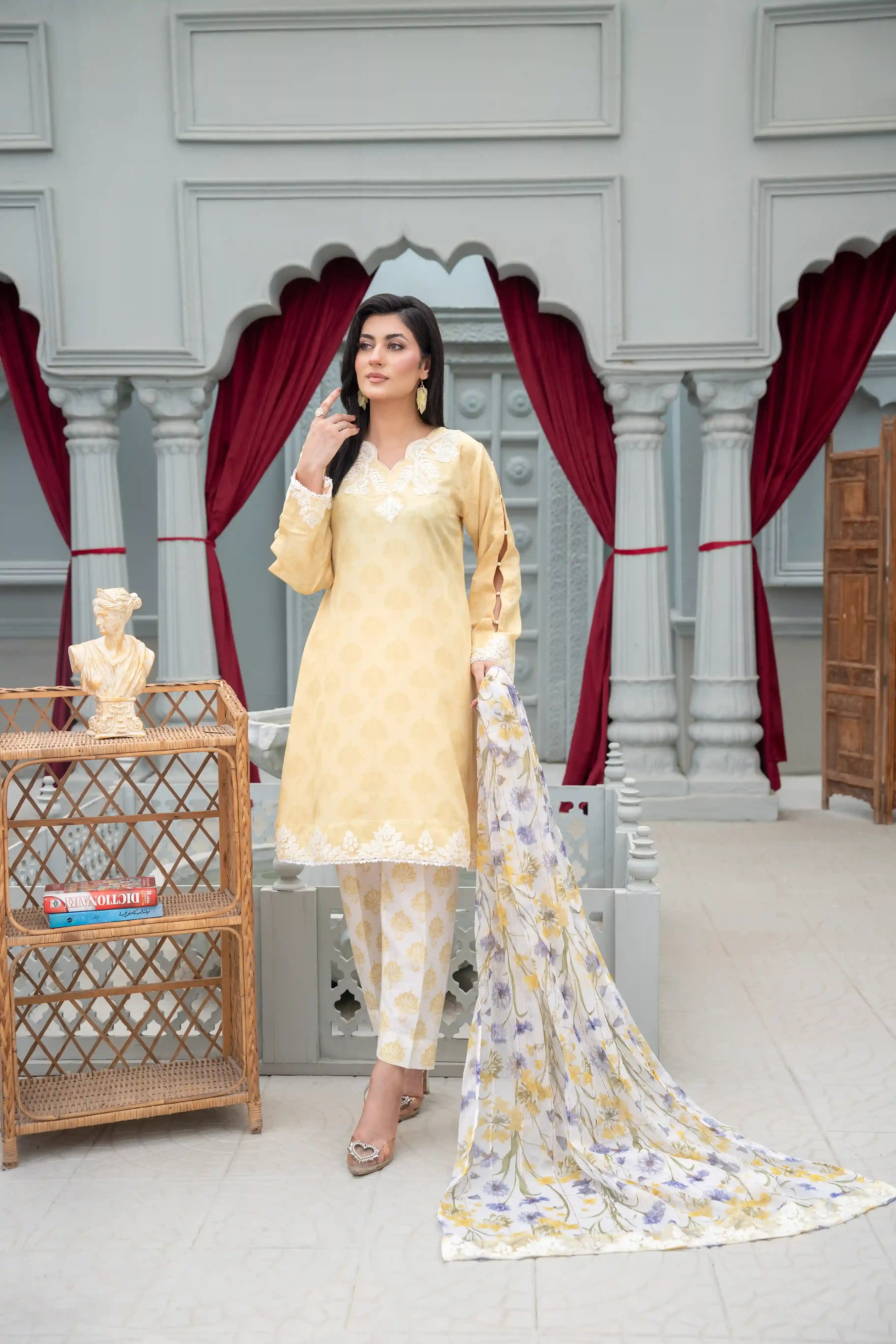 Husna - 3PC Embroidered  Polysilk Lawn Co Ord (Unstitched)
