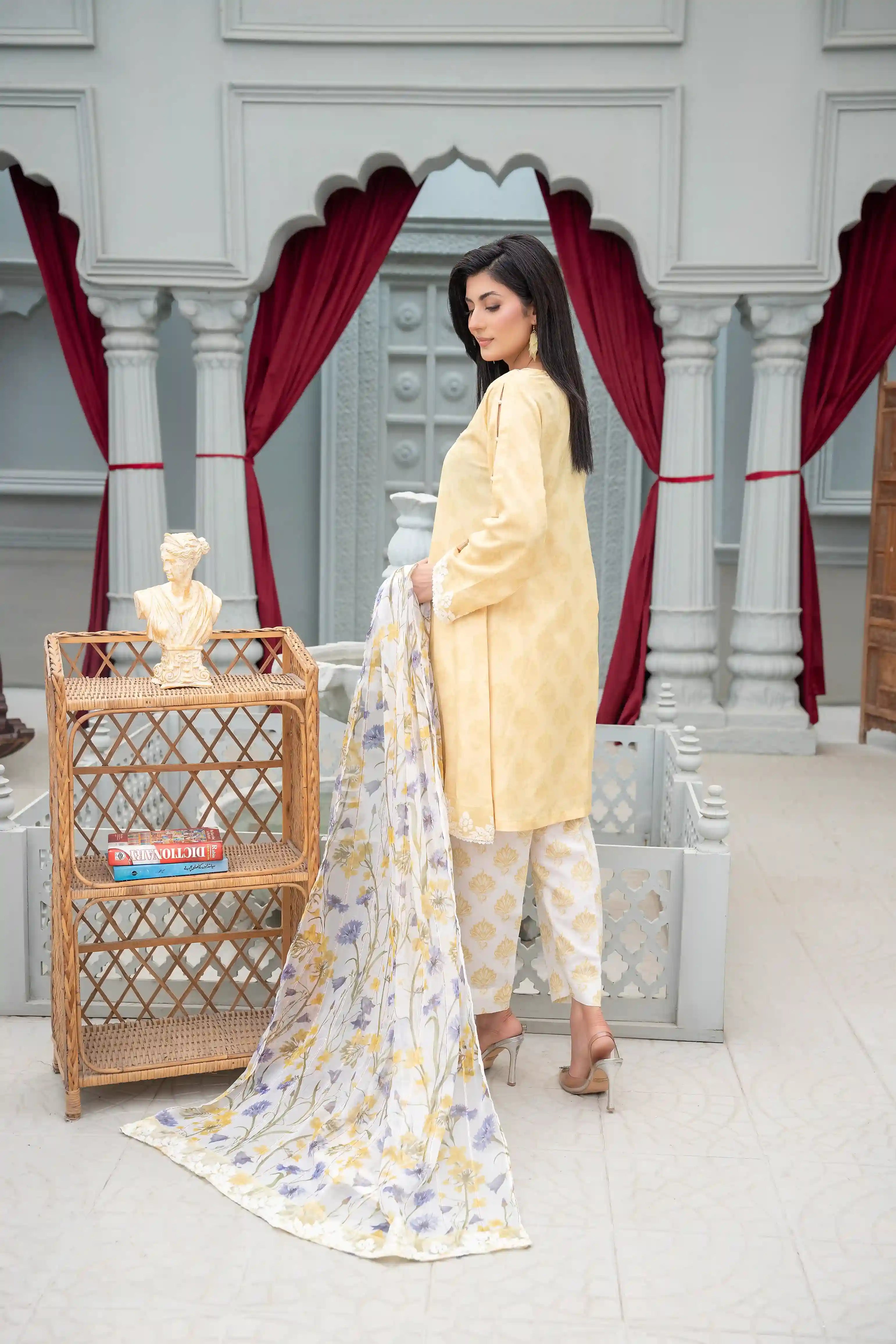 Husna - 3PC Embroidered  Polysilk Lawn Co Ord (Unstitched)