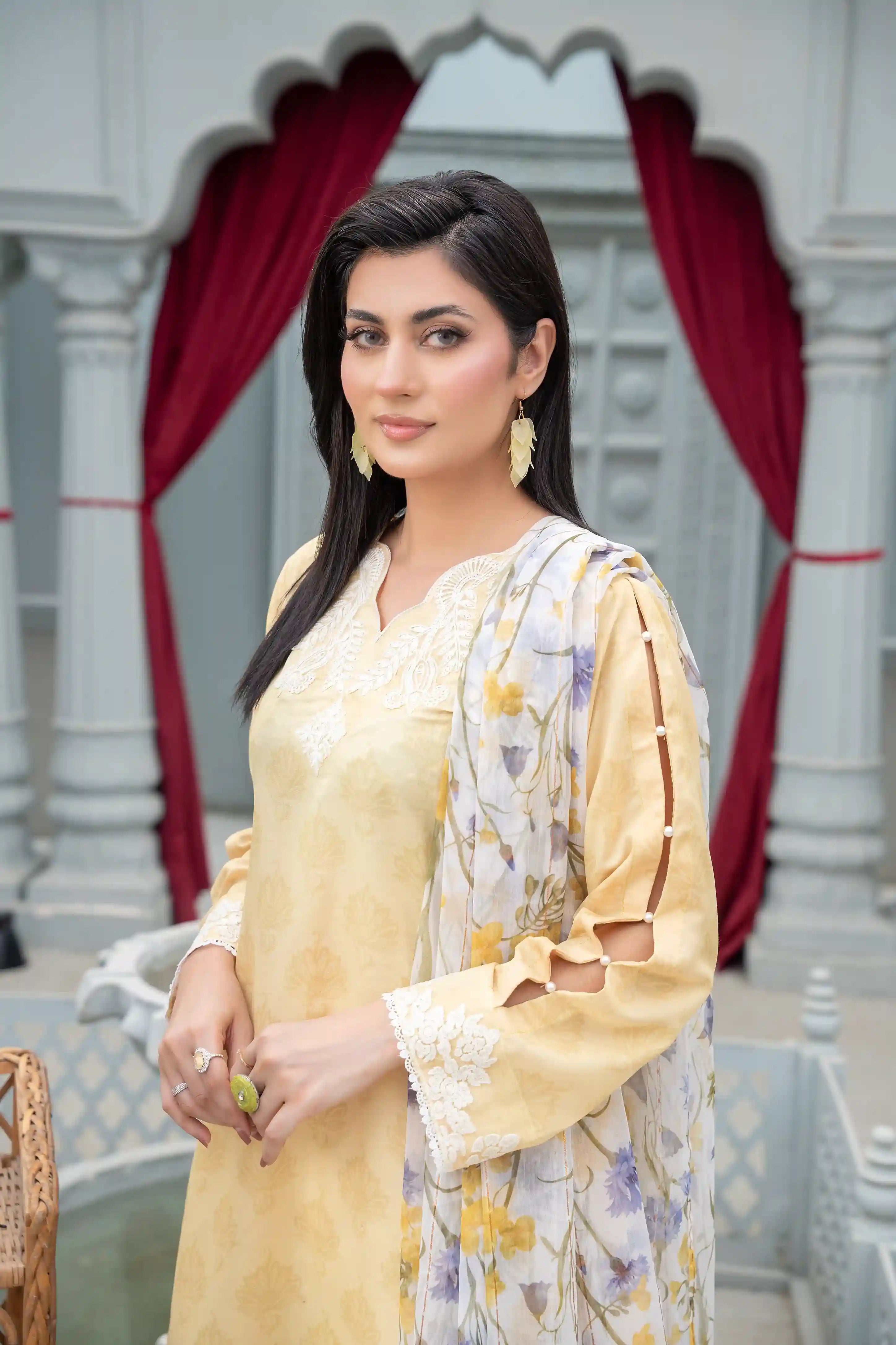 Husna - 3PC Embroidered  Polysilk Lawn Co Ord (Unstitched)