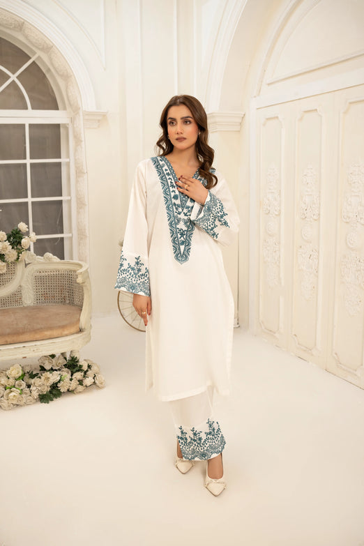 Abeer 2PC White Embroidered Lawn Suit