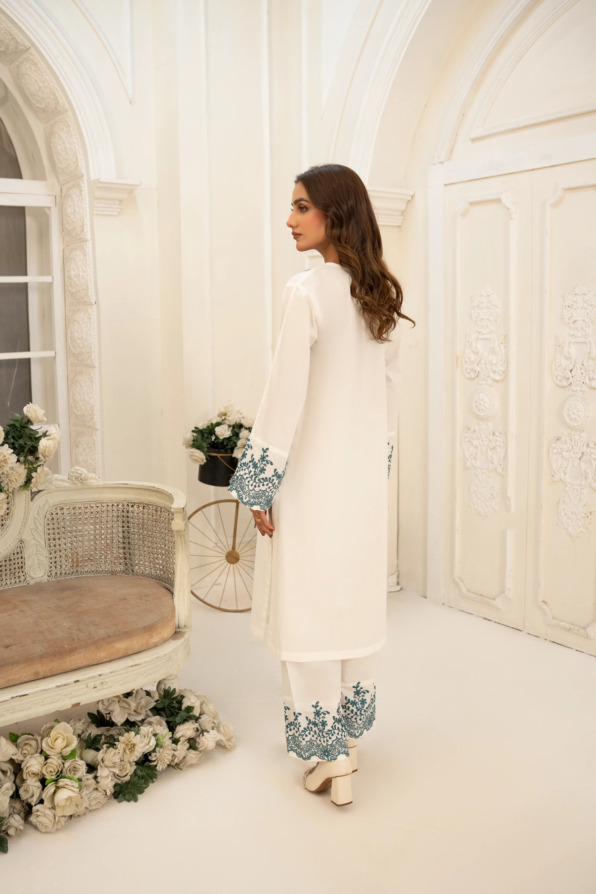 Abeer 2PC White Embroidered Lawn Suit